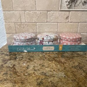 Pioneer Woman 3-Piece Candle Tin Set Harvest Rose Pink Blooming‎ Flowers New